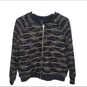 H&M Woven Raglan Knit Bomber Zip Jacket With Metallic Stitch Black Size Medium